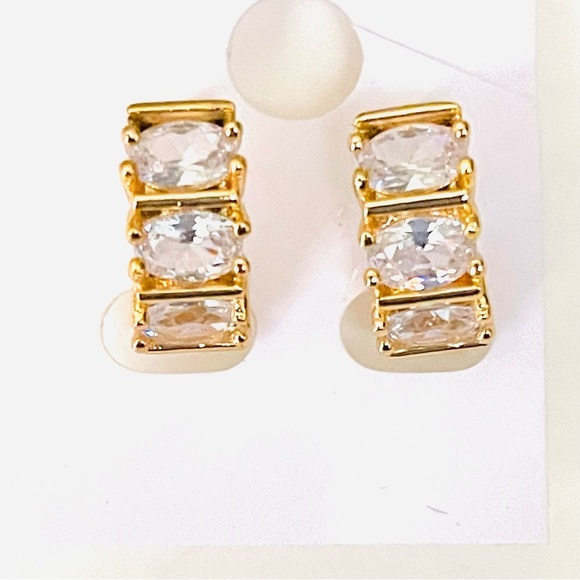 14k Gold Plated Huggie Hoops CZ - Picture 1 of 4
